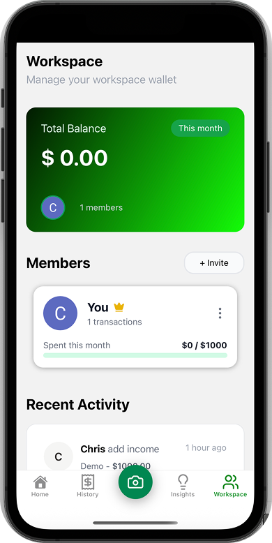 CashT app interface showing income and expense tracking